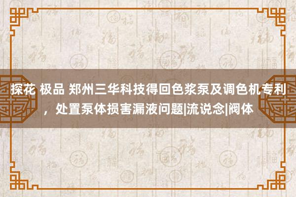 探花 极品 郑州三华科技得回色浆泵及调色机专利，处置泵体损害漏液问题|流说念|阀体