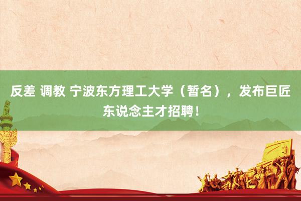 反差 调教 宁波东方理工大学（暂名），发布巨匠东说念主才招聘！